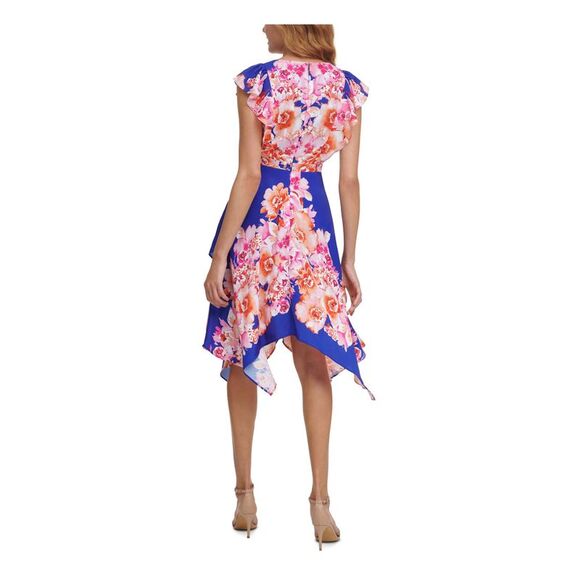 KENSIE Womens Asymmetrical-hem Flutter Sleeve Midi Party Fit + Flare Dress - Picture 2 of 2